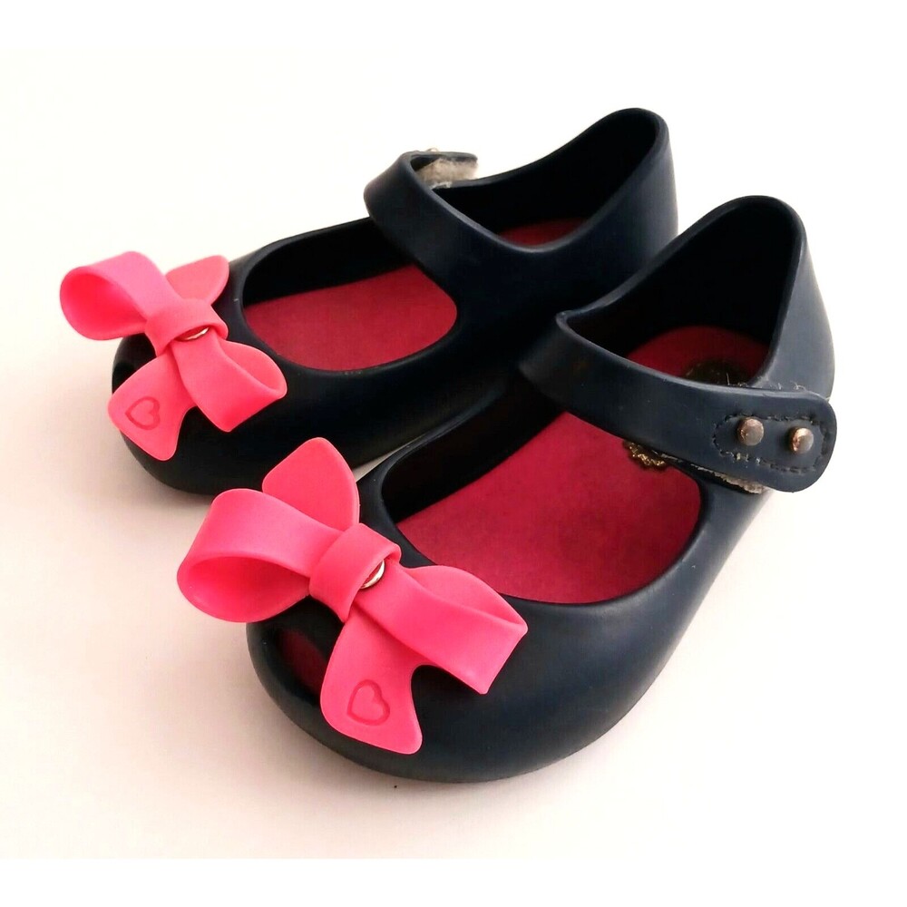 Mini Melissa Jelly Mary Jane Navy w Pink Bow Toddler US Sz 5
